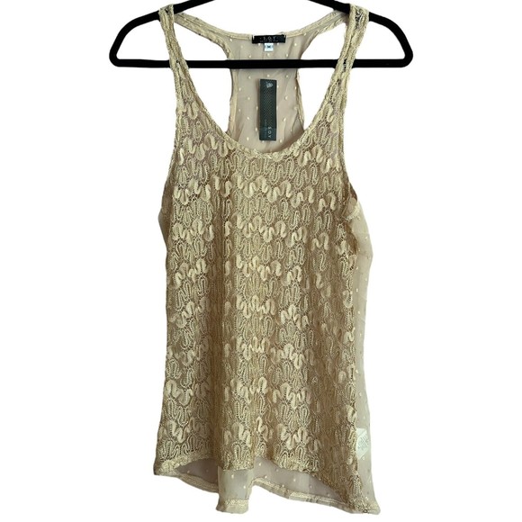 Shine On You Gold Sheer Tank Top Lace Front Mesh Back M See Through - Picture 1 of 8
